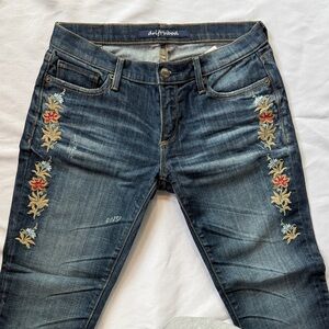 DRIFTWOOD Dark Blue Straight Leg Jeans with Side Floral Embroidery SZ 28